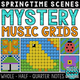 Spring Mystery Music Grids - Whole, Half, and Quarter Notes Digital Resources